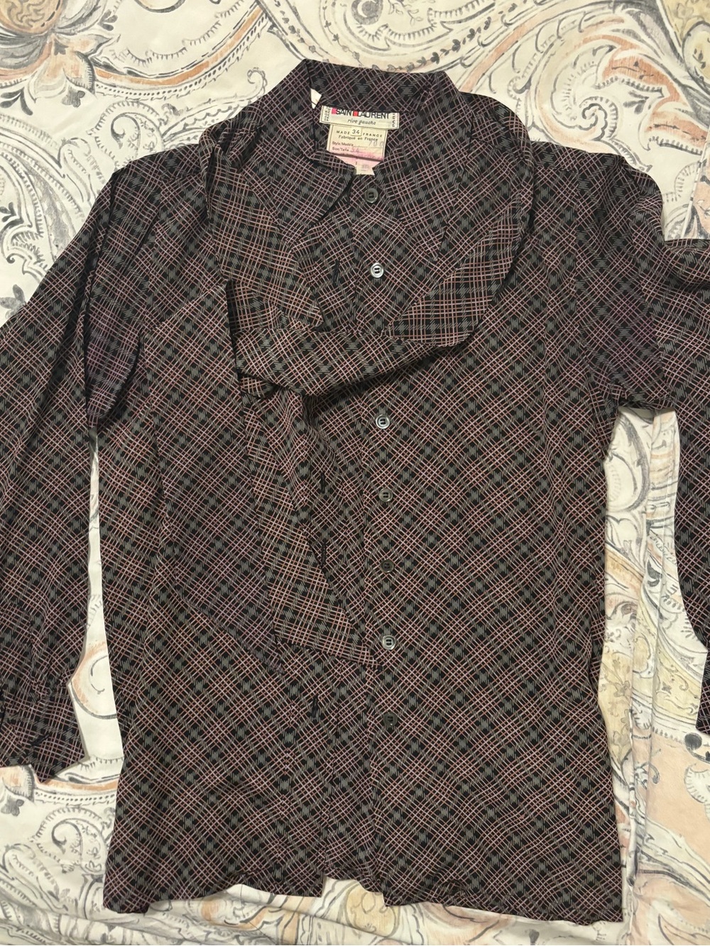 Saint Laurent Brown Plaid Long-Sleeve Shirt